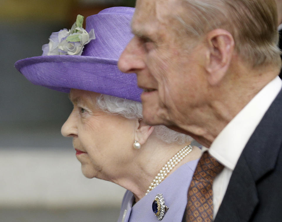 Britain's Queen Elizabeth II and Prince Philip, Duke of Edinburgh arrive for their meeting with Pope Francis at the Vatican, Thursday, April 3, 2014. Before Francis, Elizabeth had met with four pontiffs, starting with Pope Pius XII in 1951, a year before her accession to the throne. (AP Photo/Gregorio Borgia)