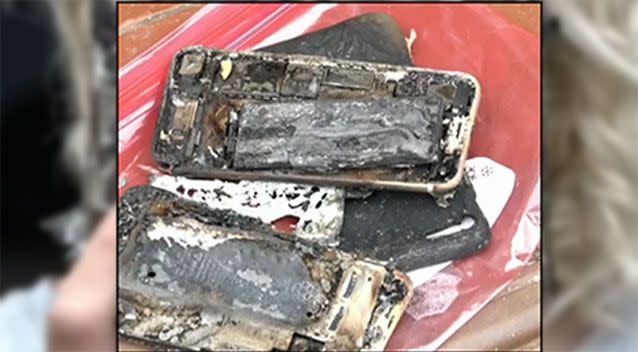 The iPhone 7 burst into flames. Image: 7news