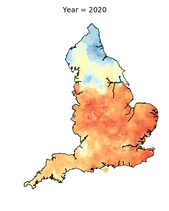 Map showing the prevalence of the use of thawing with the intrusive r in 2020. (University of Portsmouth/PA)