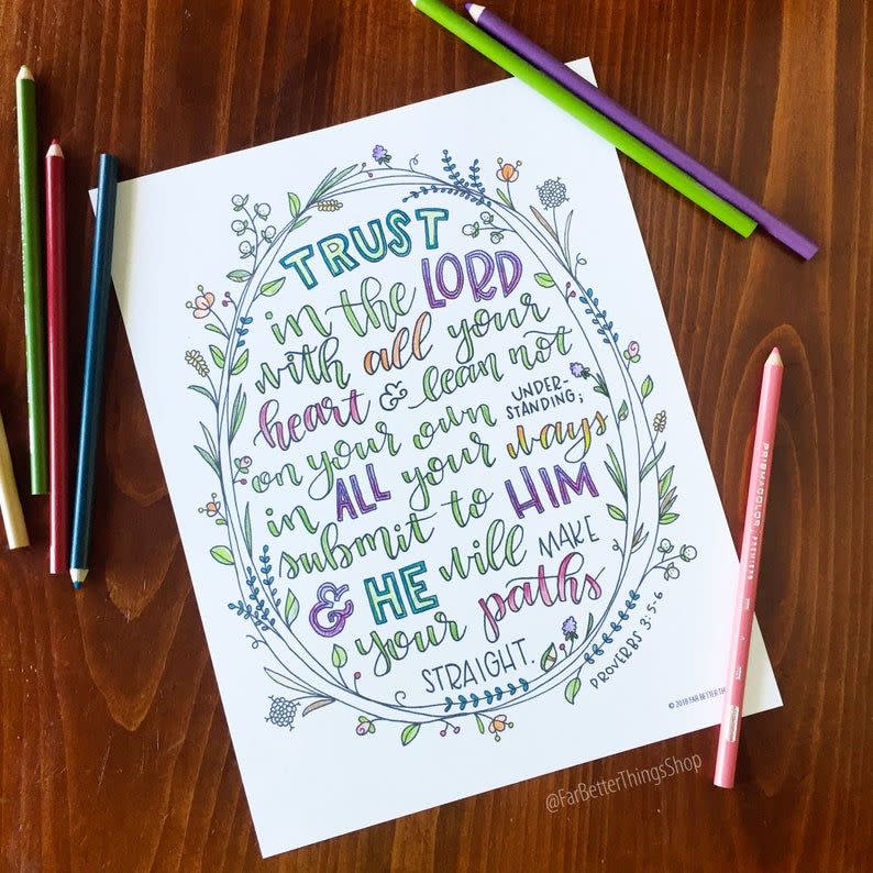 Proverbs 3:5-6 Bible Verse  Coloring Page