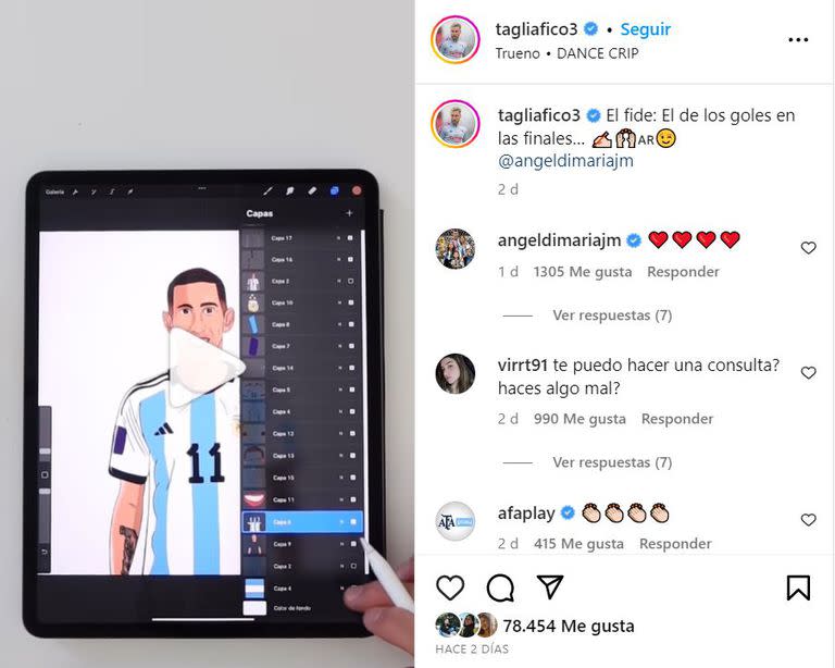 Ángel Di María le agradeció con emojis de corazones a Nicolas Tagliafico