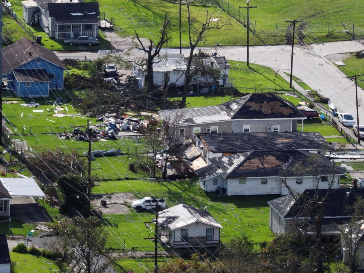 An aerial view shows debris and houses damaged by Hurricane Laura near Lake Charles, Louisiana: REUTERS