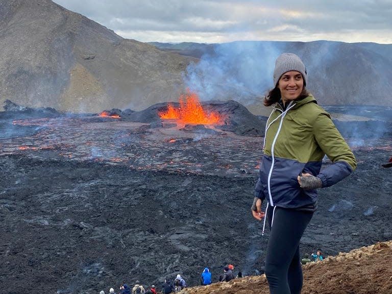 Jordi Lippe-McGraw infront of volcano