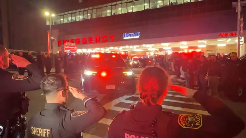 Police swarmed the hospital where the slain “hero” cops were rushed to after the shooting. @AndrewDonovan/X