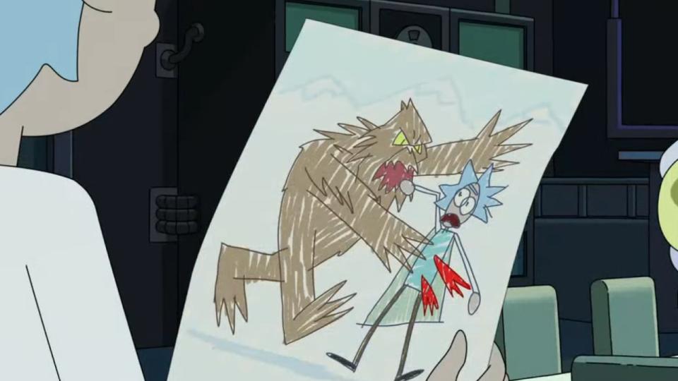 A drawing of Rick being killed by Bigfoot