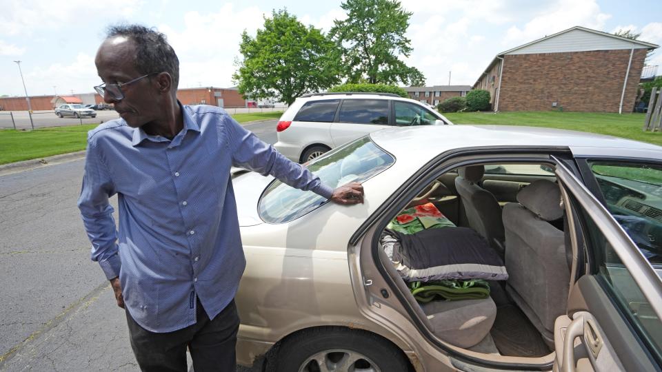 Aydarus Farah, 73, has been sleeping in his car for weeks because his Carriage House apartment is uninhabitable due to water damage and mold.