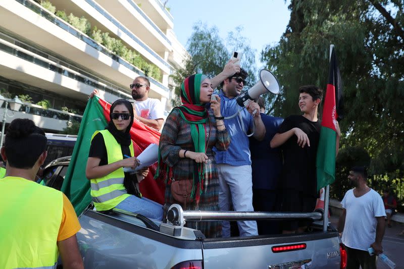 People demonstrate in support of Afghanistan in Athens