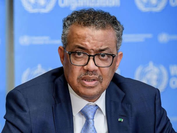 PHOTO: WHO Director-General Tedros Adhanom Ghebreyesus speaks about COVID-19, March 2, 2020, in Geneva. On Jan. 30, 2022, the WHO announced COVID-19 was still a public health emergency but that the pandemic 'is probably at a transition point.' (Fabrice Coffrini/AFP via Getty Images, FILE)