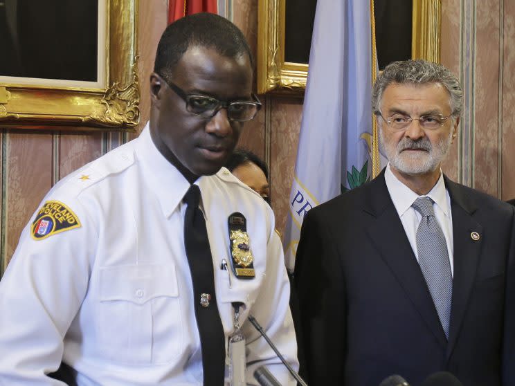 Cleveland police Chief Calvin Williams, left, and Mayor Frank Jackson in May 2015. At a July 8 news conference, Williams said the city is prepared for the Republican National Convention and will have enough police officers. (Photo: Tony Dejak/AP)