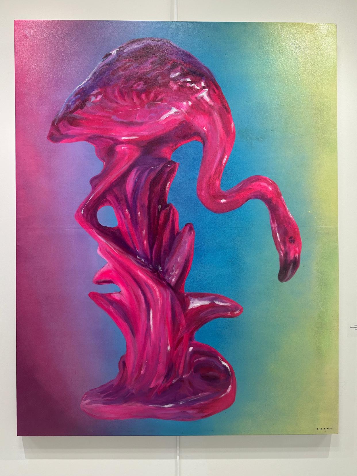 Magenta Flamingo by Cosby Painter Hayes is part of solo exhibit at the Tallahassee Artport Gallery through May 15, 2024.