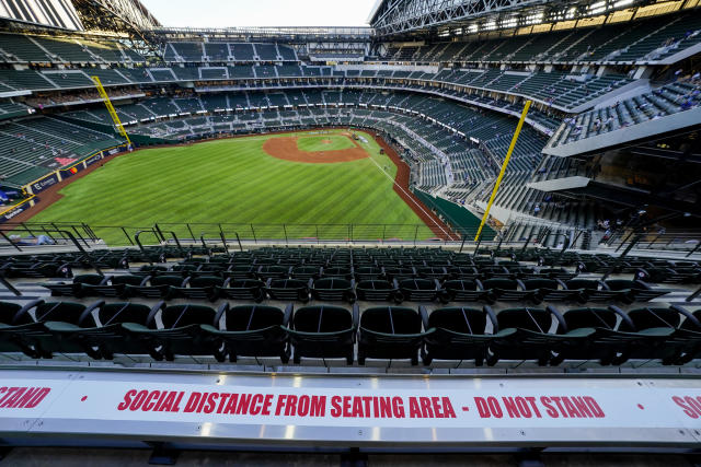 Photos of Texas Rangers full capacity home opener today