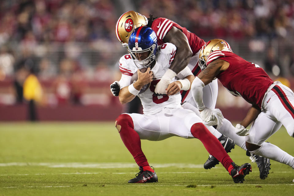 Daniel Jones and the New York Giants are off to a poor start this season. (Photo by Cooper Neill/Getty Images)