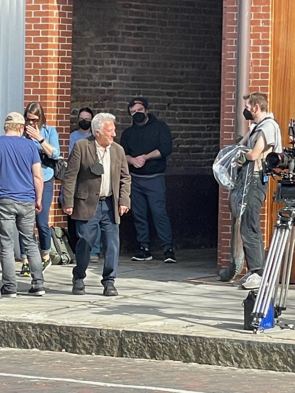 Actor Dustin Hoffman on the set of "Sam and Kate," an independent film also starring Sissy Spacek. It has been filming in Thomasville, Georgia, since February.