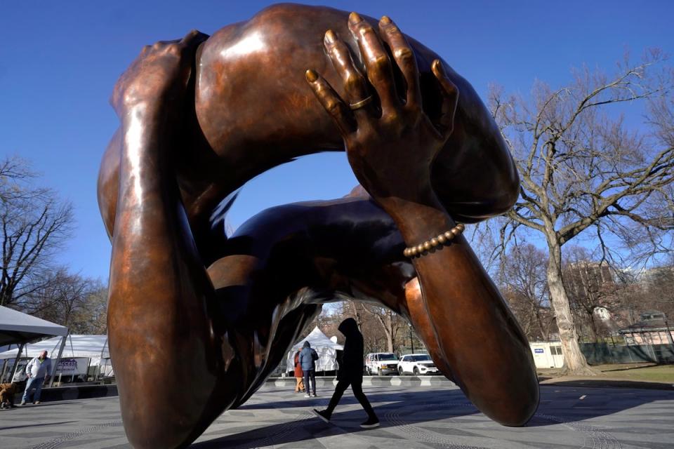 The cousin of Coretta Scott King said the statue was ‘a masturbatory metal homage to my legendary family members’ (Associated Press)