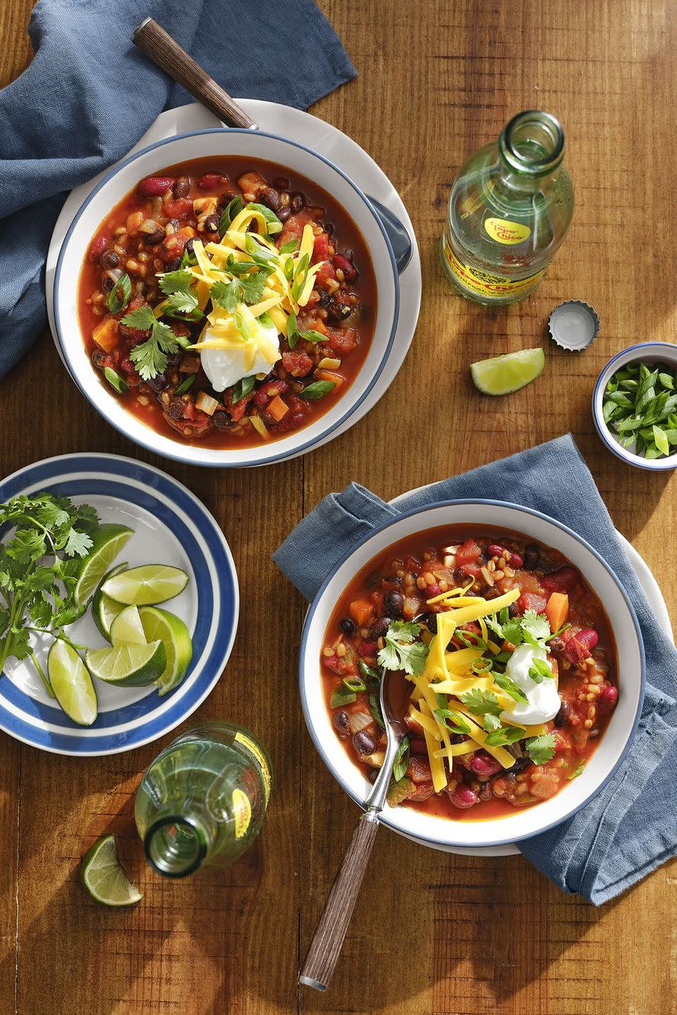 <p>The secret ingredient that keeps this classic dish every bit as meaty and filling as its beefier brethren? Wheat berries, which you can pick up in the grain section of most grocery stores.</p><p><strong><a href="https://www.countryliving.com/food-drinks/a30417636/vegetarian-chili-with-grains-beans-recipe/" rel="nofollow noopener" target="_blank" data-ylk="slk:Get the recipe" class="link ">Get the recipe</a>.</strong></p><p><strong><a class="link " href="https://www.amazon.com/Berries-Non-GMO-Verified-Non-Irradiated-Certified/dp/B004LYXHKG/?tag=syn-yahoo-20&ascsubtag=%5Bartid%7C10050.g.1186%5Bsrc%7Cyahoo-us" rel="nofollow noopener" target="_blank" data-ylk="slk:SHOP WHEAT BERRIES">SHOP WHEAT BERRIES</a></strong> </p>