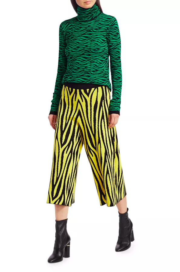 15) Zebra Print Wide-Leg Cropped Pants