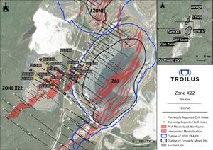 Plan View Map of Zone X22 Showing Current and Previously Reported Drilling