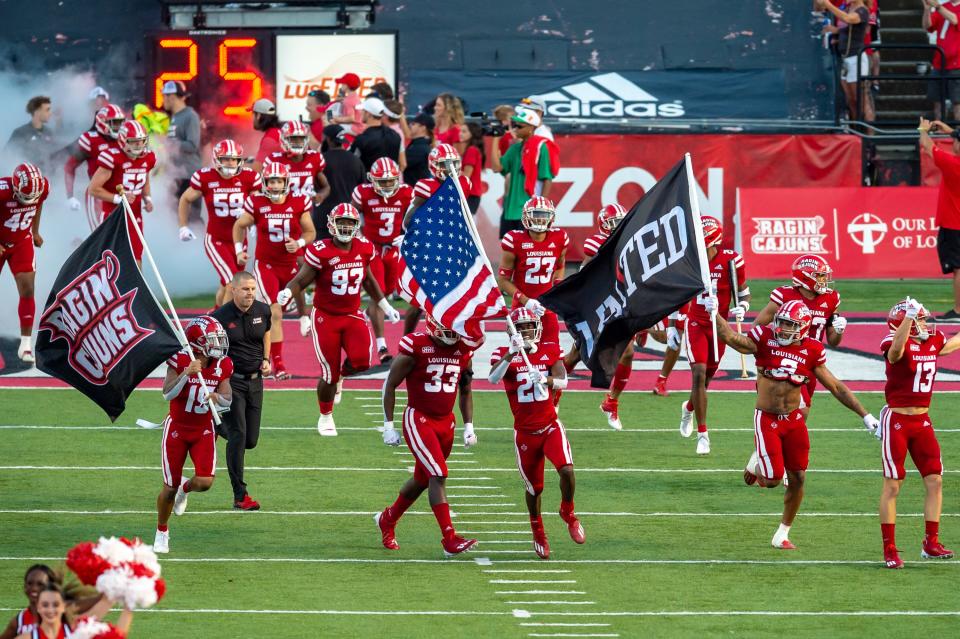 The Ragin' Cajuns take the field for their Oct. 12 win over App State at Cajun Field. The two teams meet again Saturday in the Sun Belt championship game.