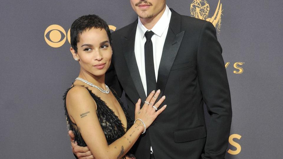 Zoe Kravitz and Karl Glusman arrive at the 69th Annual Primetime Emmy Awards at Microsoft Theater on September 17, 2017 in Los Angeles, California