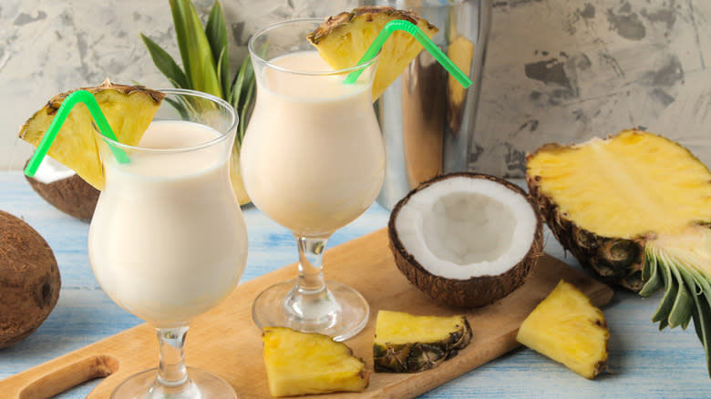 Pina coladas coconuts and pineapples