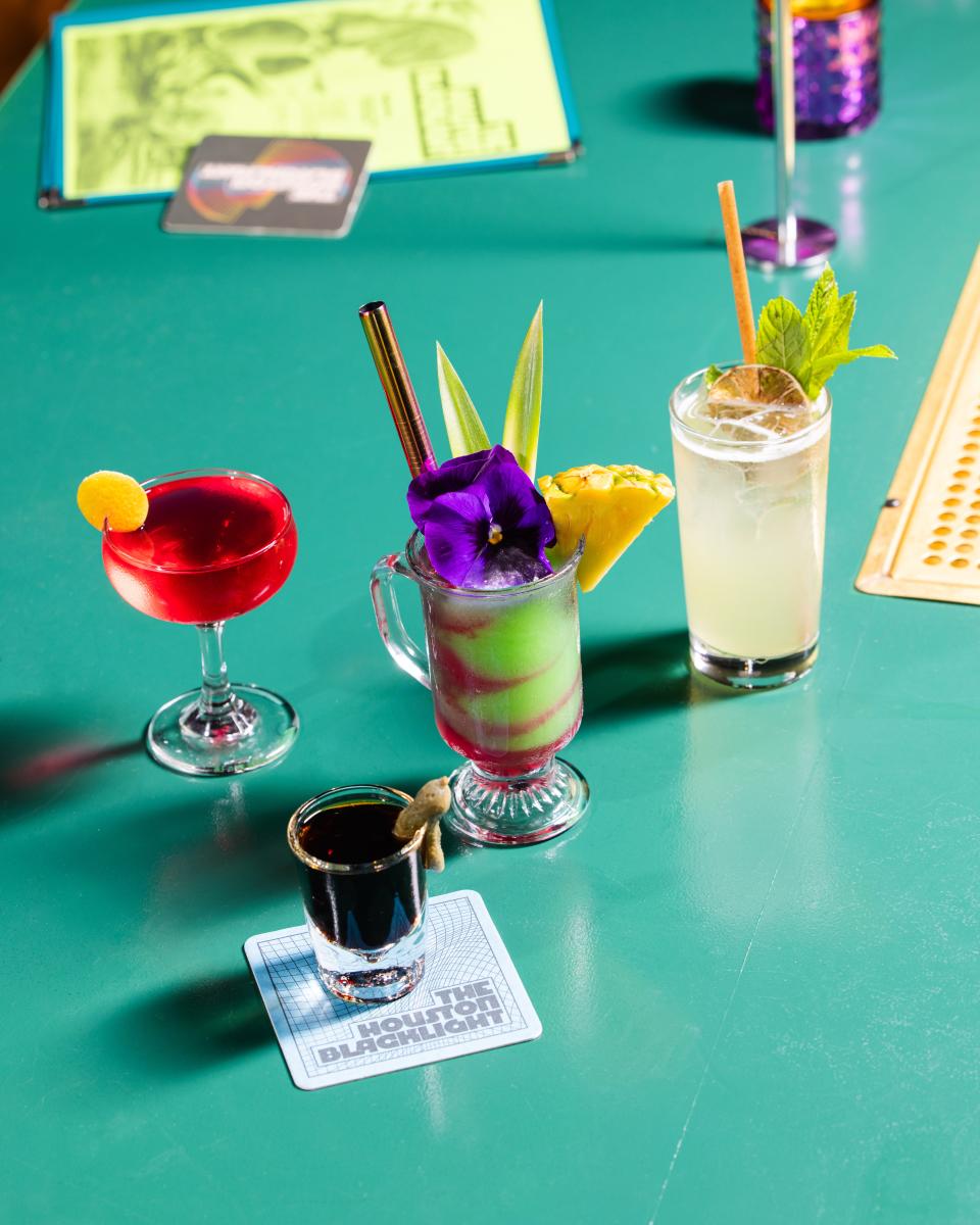 An assortment of The Houston Blacklight's bright and tropically inspired cocktails.