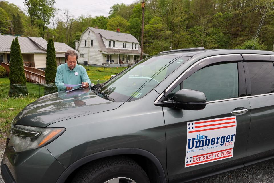 Jim Umberger, one of two candidates running in the Democratic primary for the District 1 congressional seat in West Virginia, seeks out voters the week before the May primary.