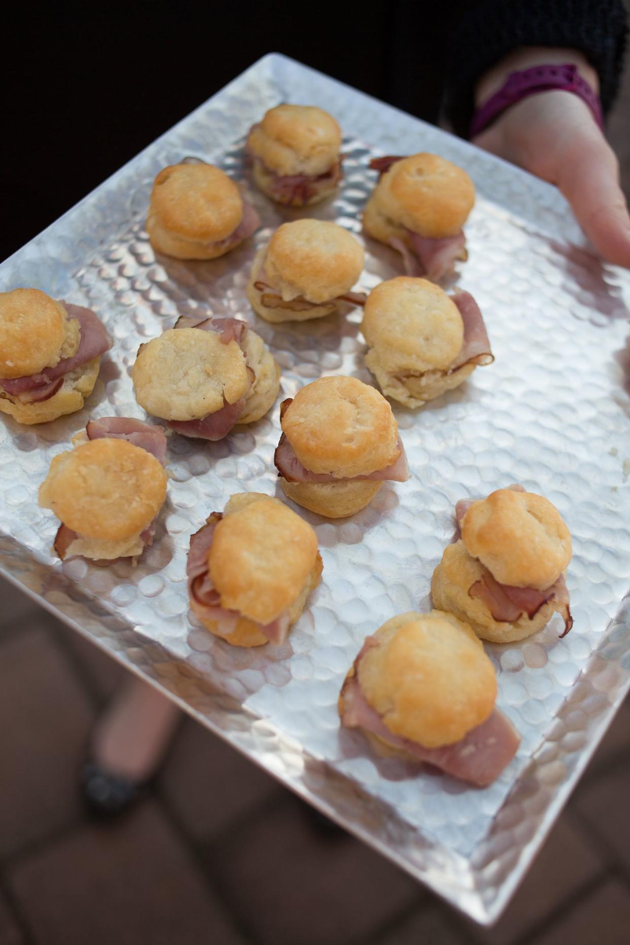 Country Ham Biscuits on a Silver Platter