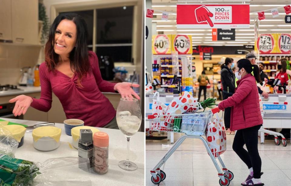 Compilation image of Nicole in the kitchen and Coles supermarket 