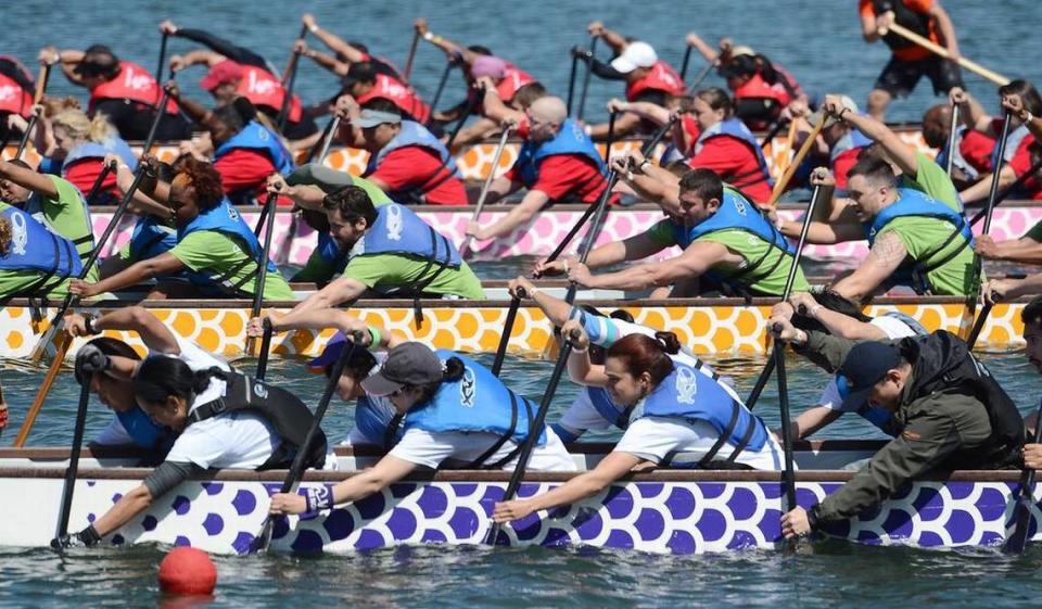 Dragon boat races during the annual Charlotte Dragon Boat Festival and Asian Festival.