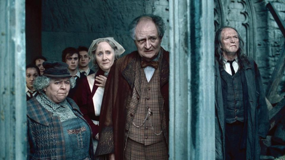 Miriam Margolyes, Gemma Jones, Jim Broadbent and David Bradley in “Harry Potter and the Deathly Hallows: Part 2.” Warner Bros/Courtesy Everett Collection