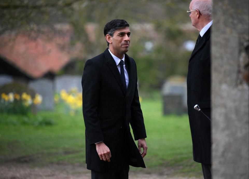 Rishi Sunak arrives at the funeral of former Speaker of the House of Commons Baroness Betty Boothroyd (AFP via Getty Images)