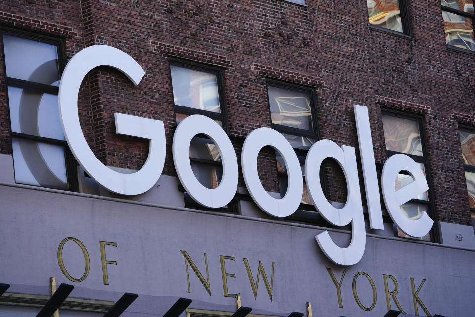 Photo by: John Nacion/STAR MAX/IPx 2020 5/13/20 A view of Grow with Google logo as seen from Chelsea office during the coronavirus pandemic on May 13, 2020 in New York City. COVID-19 has spread to most countries around the world, claiming over 270,000 lives with over 3.9 million infections reported.