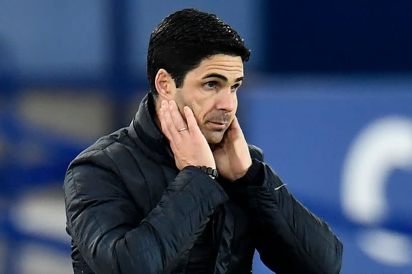 Mikel Arteta, Manager of Arsenal looks dejected during the Premier League match between Everton and Arsenal at Goodison Park on December 19, 2020