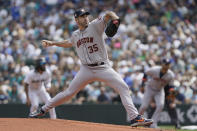 Houston Astros starting pitcher Justin Verlander throws against the Seattle Mariners during the first inning of a baseball game, Saturday, July 23, 2022, in Seattle. (AP Photo/Ted S. Warren)