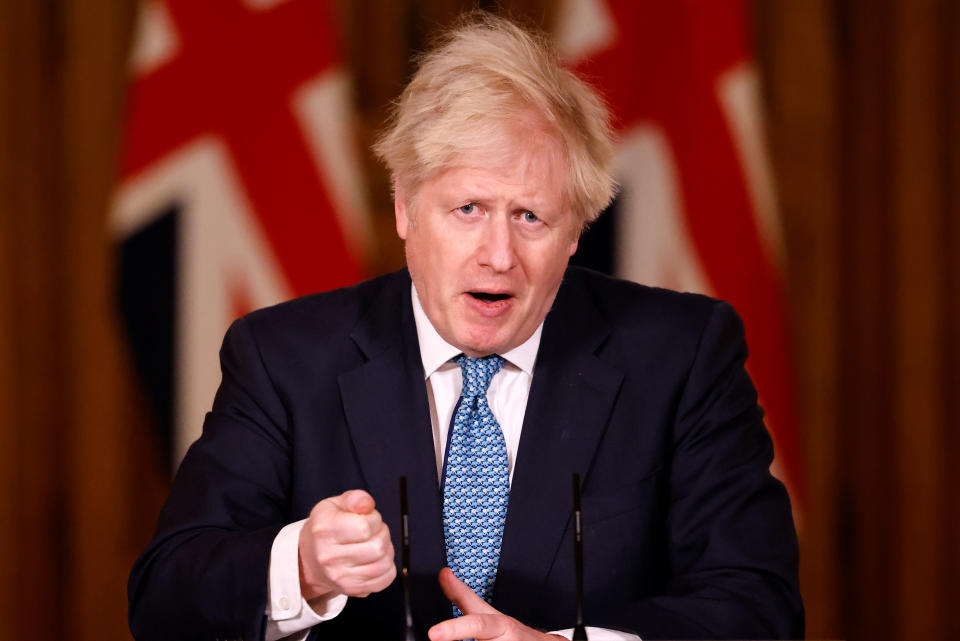 Prime Minister Boris Johnson during a media briefing in Downing Street, London, on Covid-19. (Photo by Tolga Akmen/PA Images via Getty Images)
