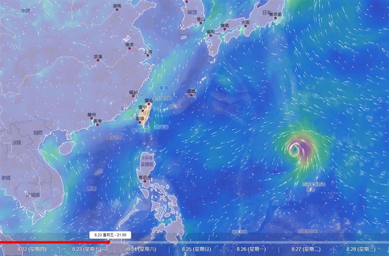 輕颱「珊珊」增強中，從8月8日起至今，不到15天就生成6個颱風。（圖／中央氣象署）