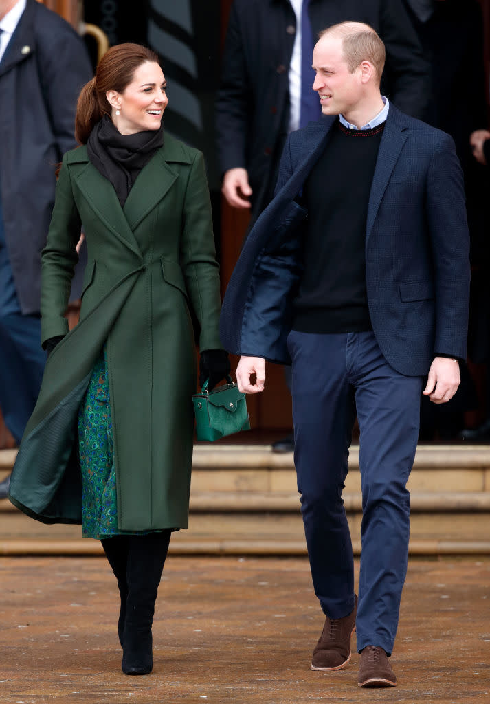 Kate Middleton, Duchess of Cambridge, and Prince William, Duke of Cambridge, visit Blackpool Tower and greet members of the public on the Comedy Carpet on March 6 in Blackpool, England. (Photo: Max Mumby/Indigo/Getty Images)