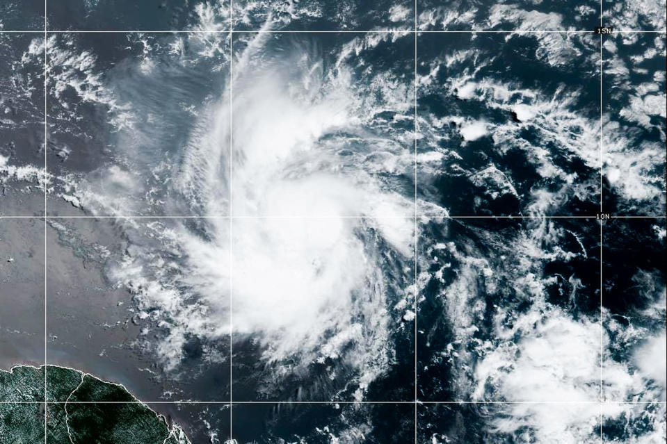 A strengthening Tropical Storm Beryl on NOAA satellite on Saturday morning. (NOAA / USA TODAY NETWORK via Reuters)