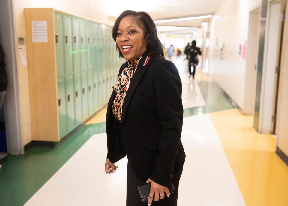 Iranetta Wright, Cincinnati Public School's new superintendent, visited students and teachers at Taft Information Technology High School on her first day on the new job, Monday, May 2, 2022.