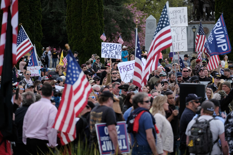 Hundreds of protesters gather around the Capitol in Olympia, Washington. Source: Getty