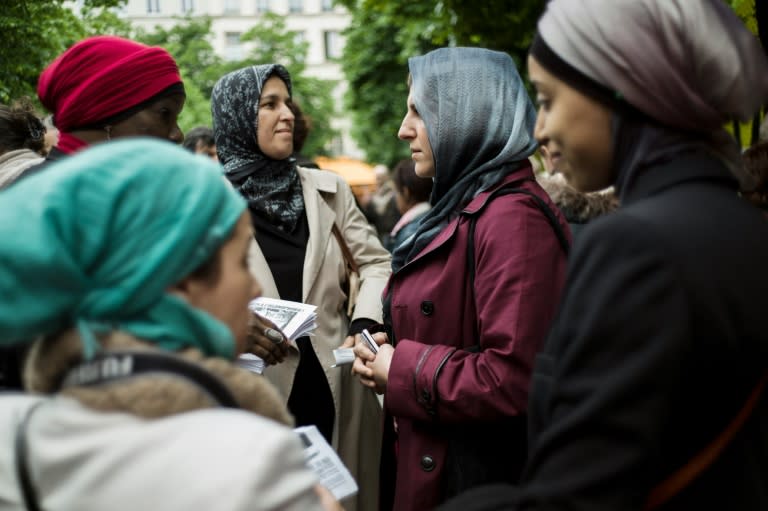 Veiled women take part in a demonstration in Paris in 2013 to ask the right of veiled parents to take their children to school