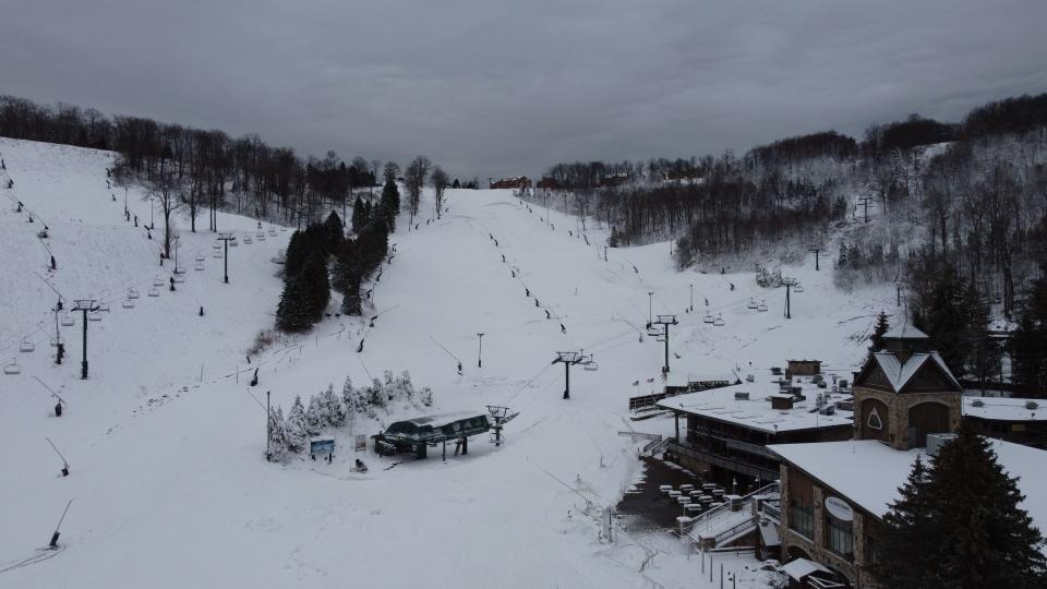 Polar Bear lift and Wagner Slope are shown at Seven Springs Mountain Resort.