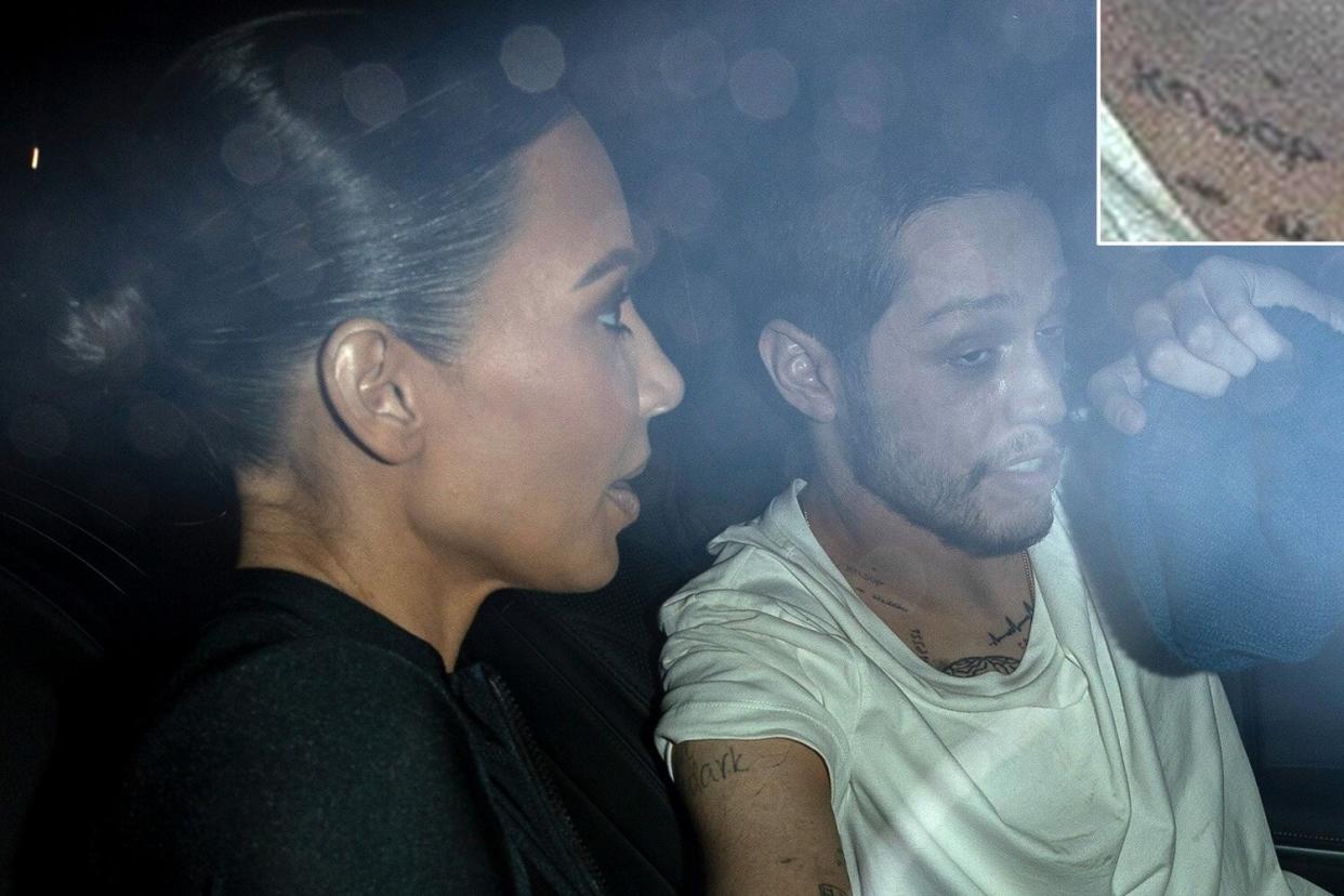 *EXCLUSIVE* Pete Davidson Appears to Have Kim &amp; Kids' Initials Tattooed on Neck