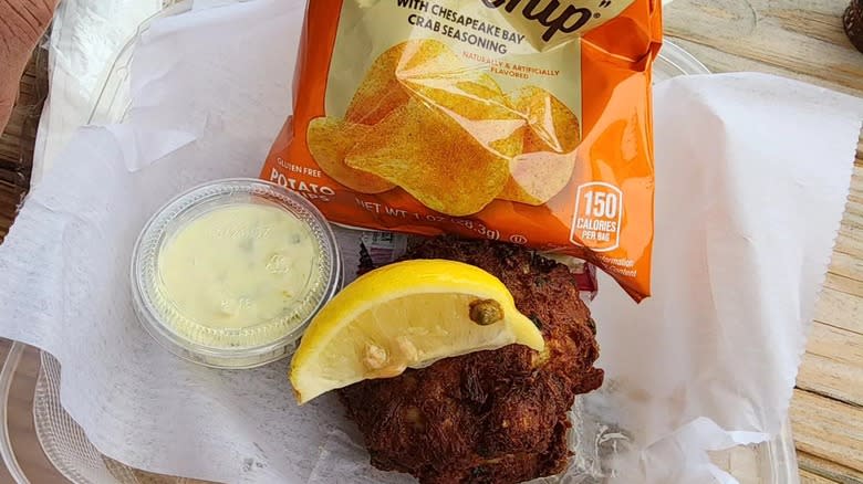 crab cake and chips