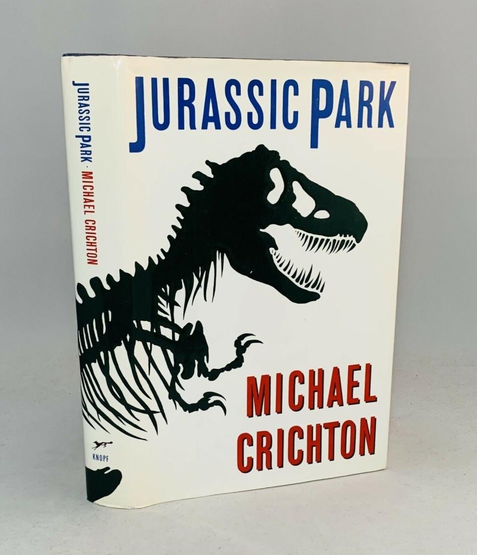 First edition cover of Crichton's Jurassic Park