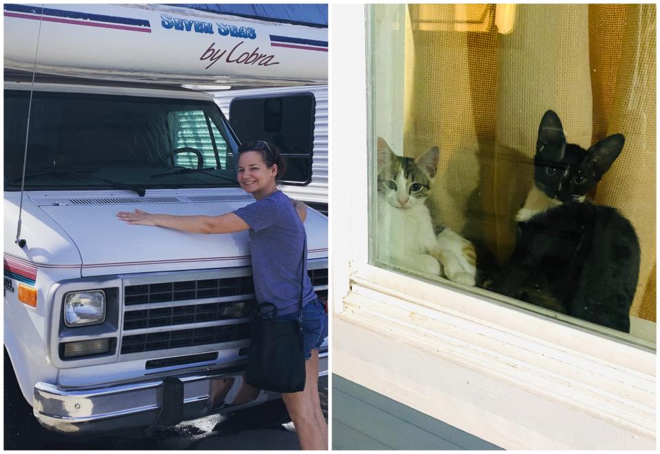 Una mujer transforma una caravana antigua en una casa para ella y sus gatos