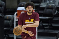 Cleveland Cavaliers' Anderson Varejao warms up before an NBA basketball game against the Phoenix Suns, Tuesday, May 4, 2021, in Cleveland. (AP Photo/Tony Dejak)