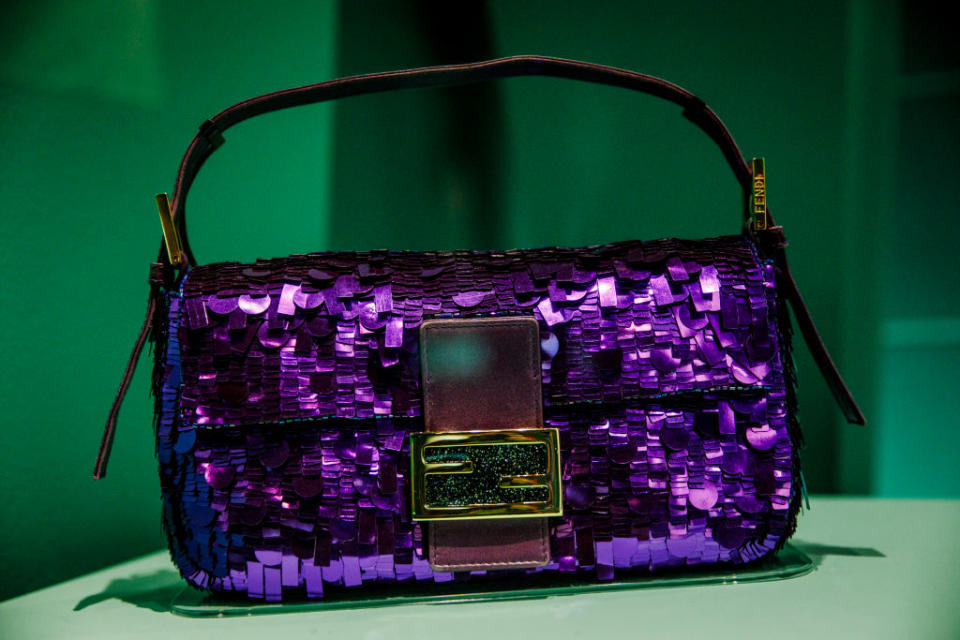 LONDON, ENGLAND - DECEMBER 08: Carrie Bradshaw's 'Baguette' by Fendi goes on view during the "Bags: Inside Out" press view at Victoria and Albert Museum on December 08, 2020 in London, England. (Photo by Tristan Fewings/Getty Images)