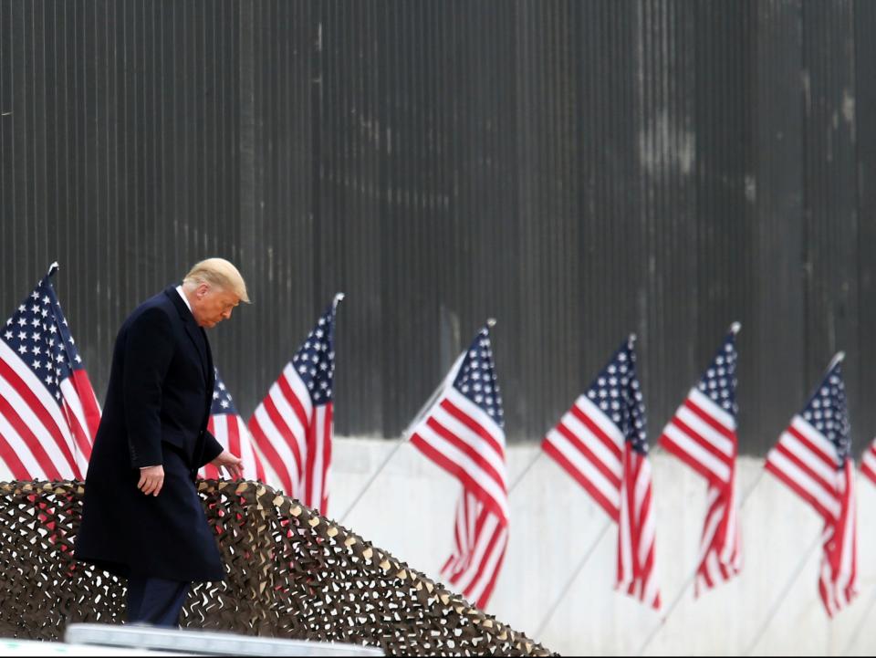 Donald Trump at the US-Mexico border wall 12 January, 2021AP