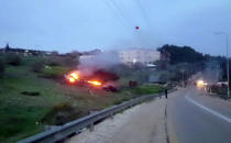 <p>In this image made from video provided by Yehunda Pinto, the wreckage of a jet is seen on fire near Harduf, northern Israel, Saturday, Feb. 10, 2018. (Photo: Yehunda Pinto via AP) </p>